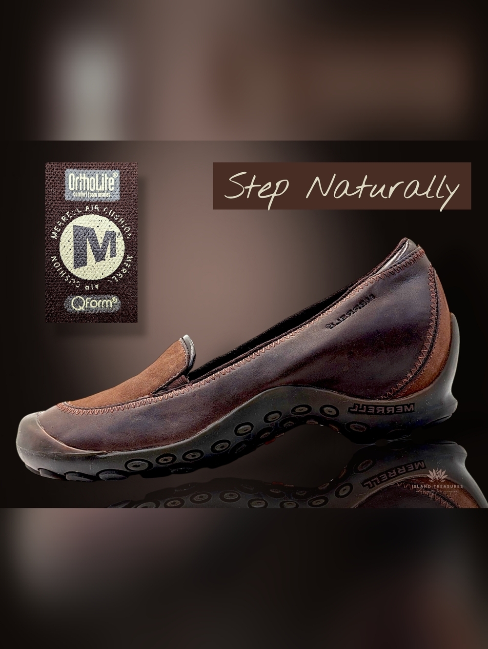 Merrell "Plaza Spree" Women Sz 7.5 Neutral Chestnut Leather Air Cushion Support